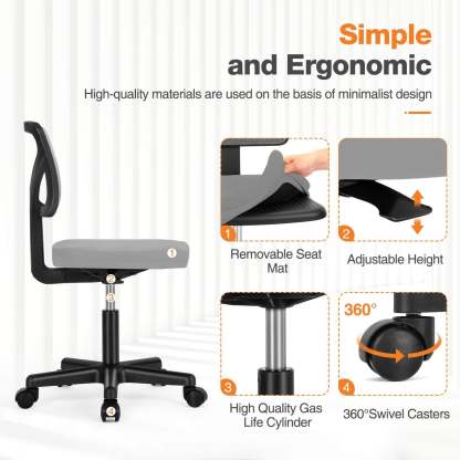 Armless Mesh Office Chair, Ergonomic Computer Desk Chair
