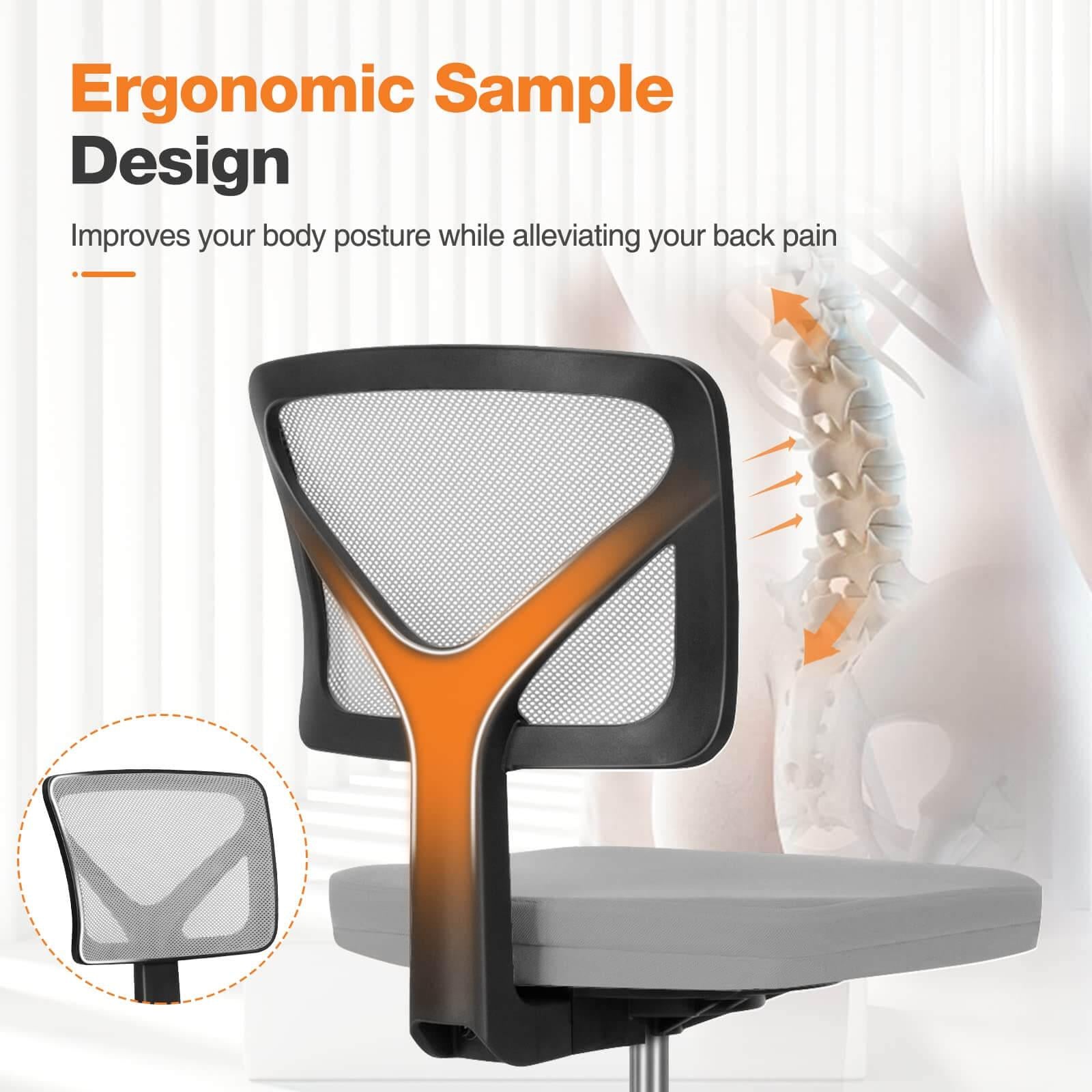 Armless Mesh Office Chair, Ergonomic Computer Desk Chair