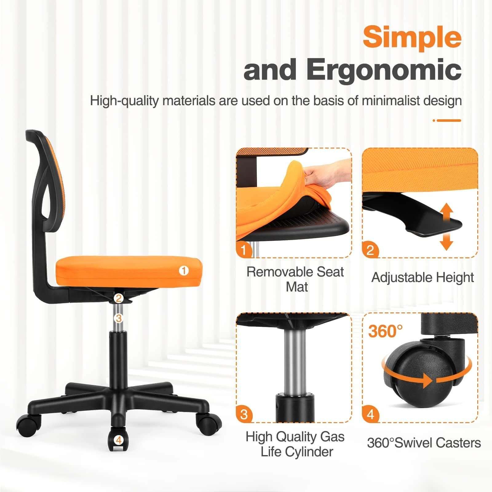 Armless Mesh Office Chair, Ergonomic Computer Desk Chair