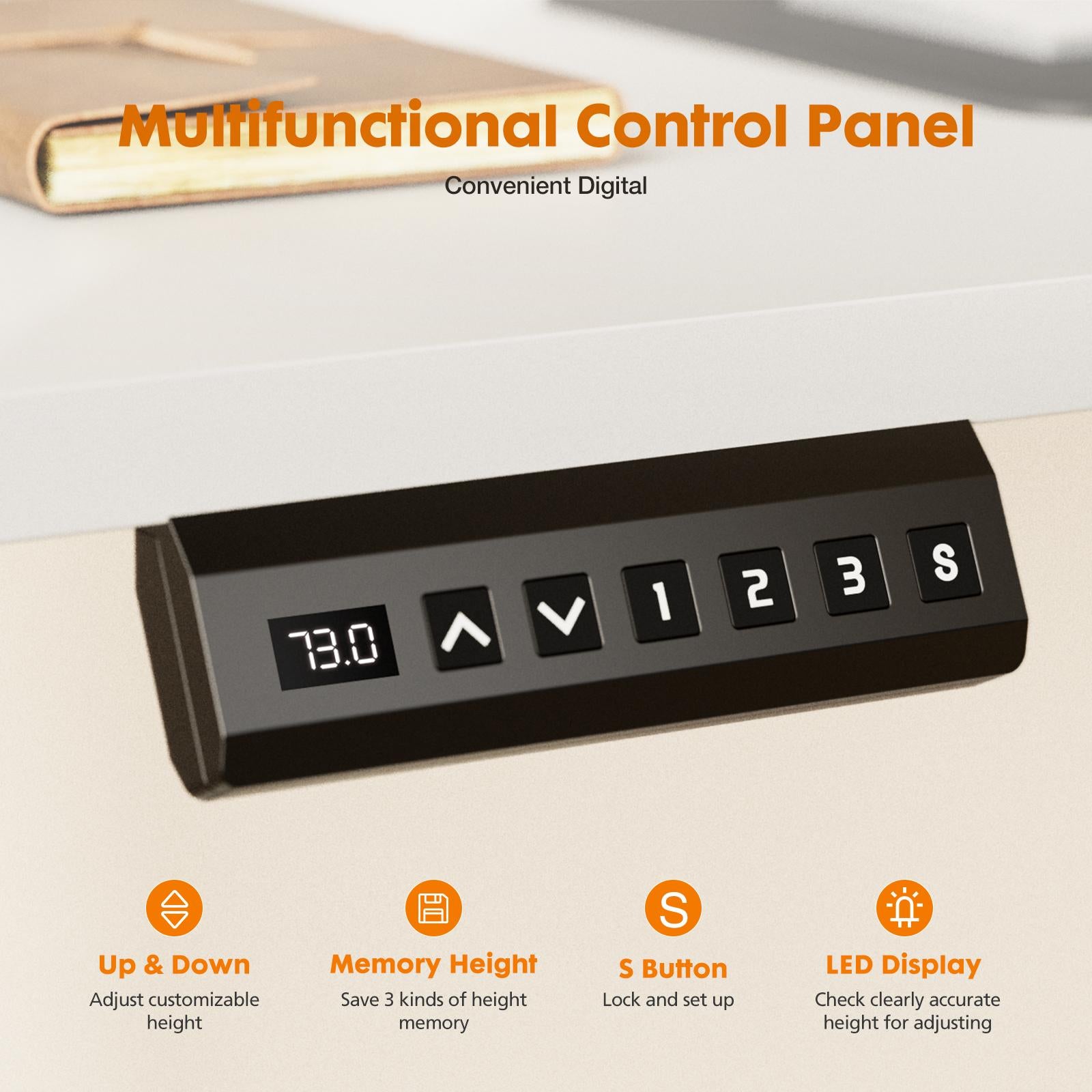 Height Adjustable Electric Standing Desk with Storage Shelf Double Drawer