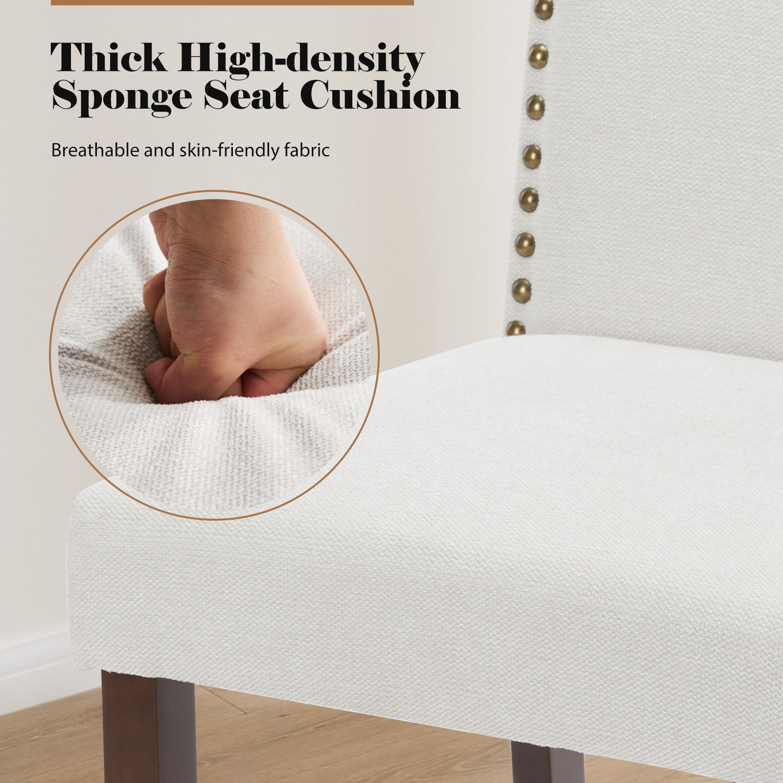 Living Room, Upholstered Leather Dining, Parsons Nailhead Trim and Wood Legs（2PCS）