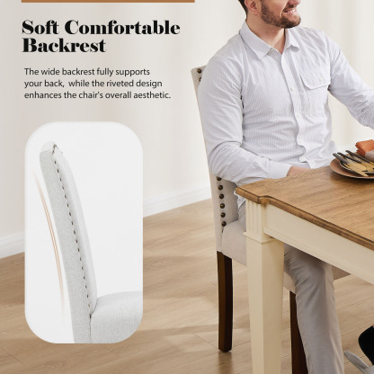 Living Room, Upholstered Leather Dining, Parsons Nailhead Trim and Wood Legs（2PCS）