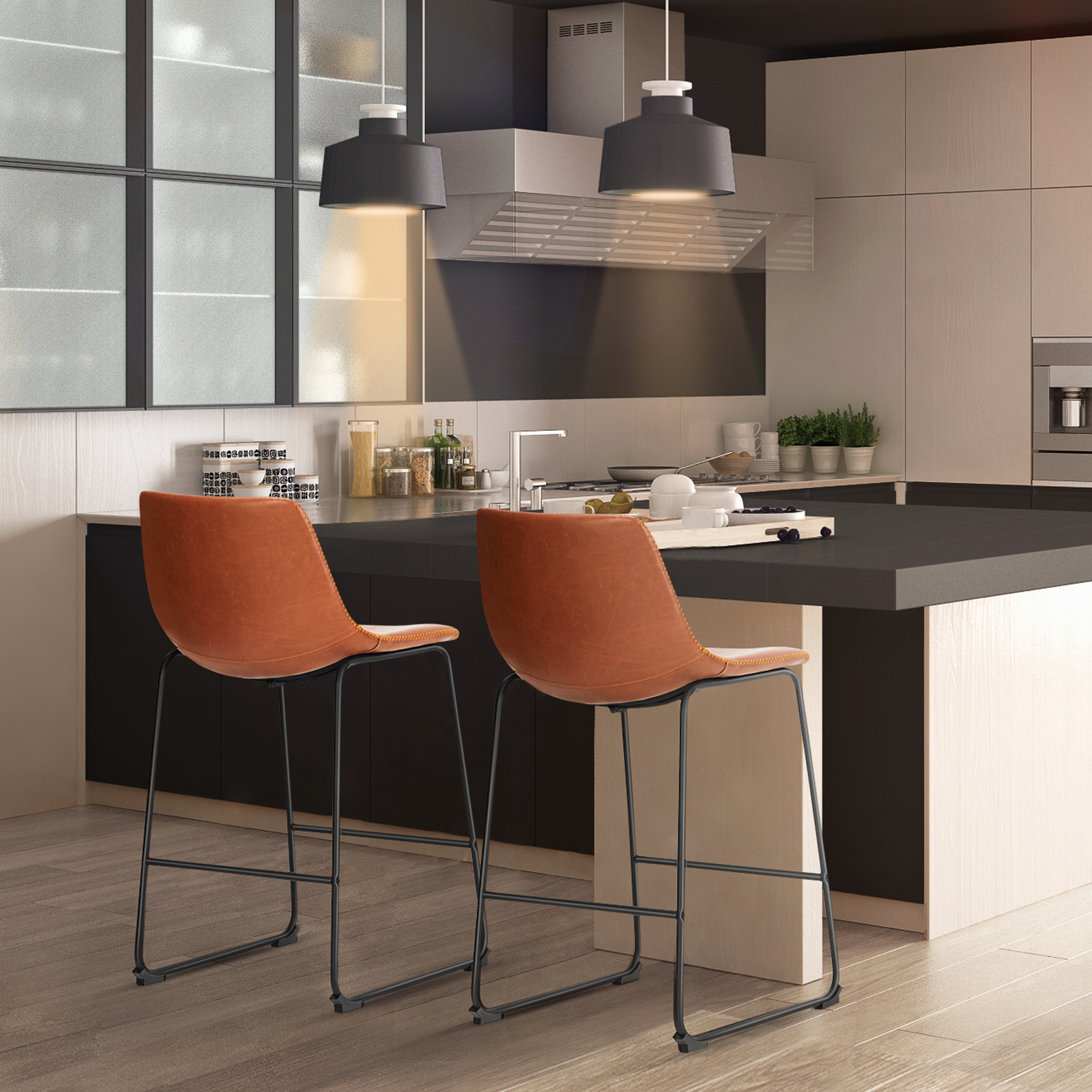 Metal Bar Stools Counter Height- Dining Chair Set of 2
