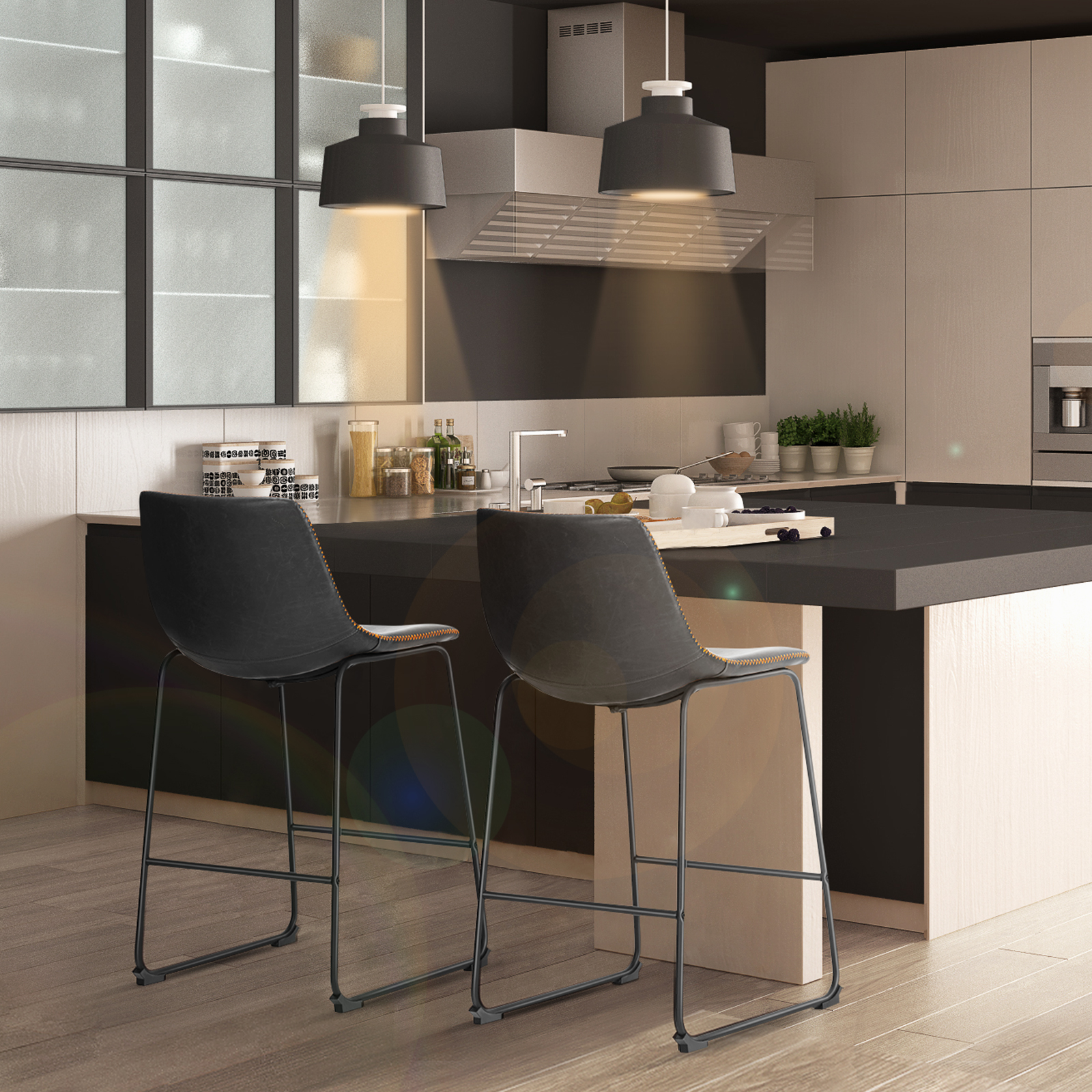 Metal Bar Stools Counter Height- Dining Chair Set of 2