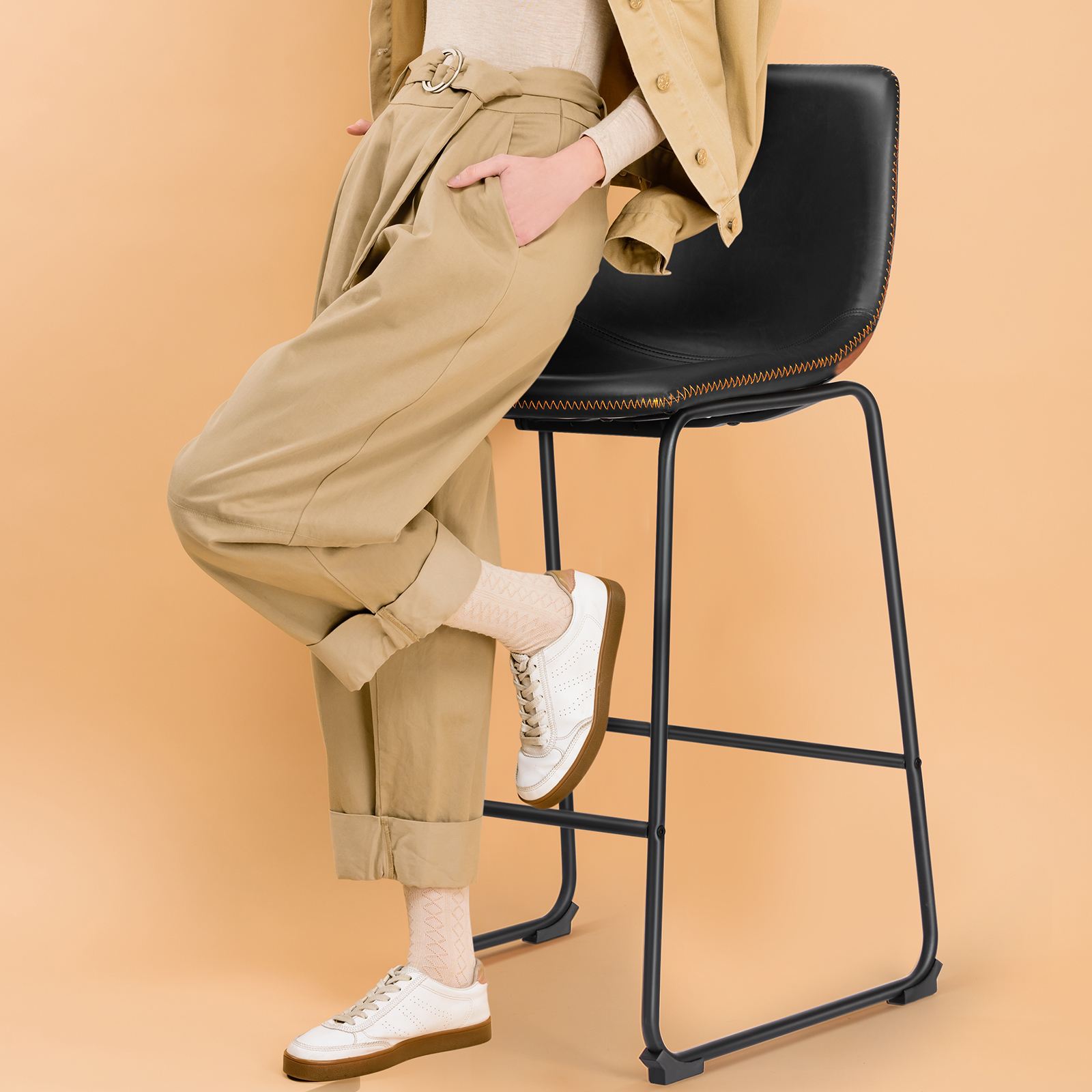 Metal Bar Stools Counter Height- Dining Chair Set of 2