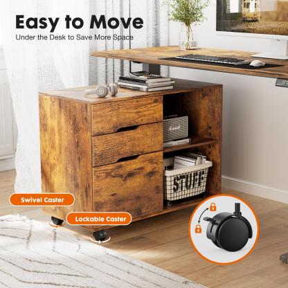 3 Drawer Filing Cabinet Wood Printer Stand with Storage Office Organize Cabinets with Wheels