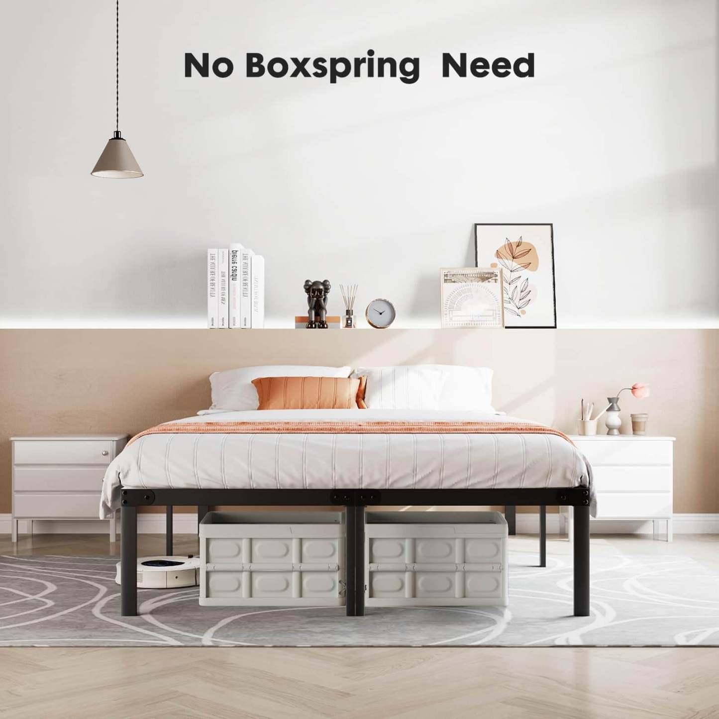Bed Frame Metal Platform Bed Frame Mattress Foundation with Steel Slat Support