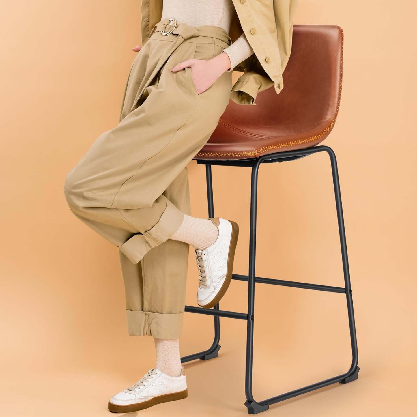 Metal Bar Stools Counter Height- Dining Chair Set of 2