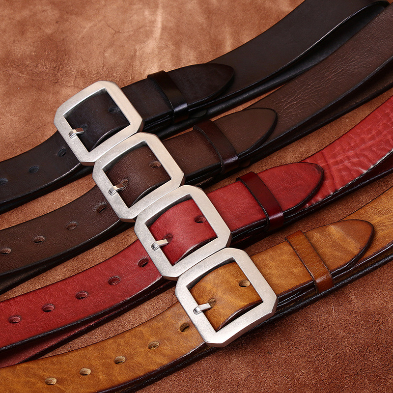 Vintage Genuine Leather Silver Buckle Belt Wide 3.8CM