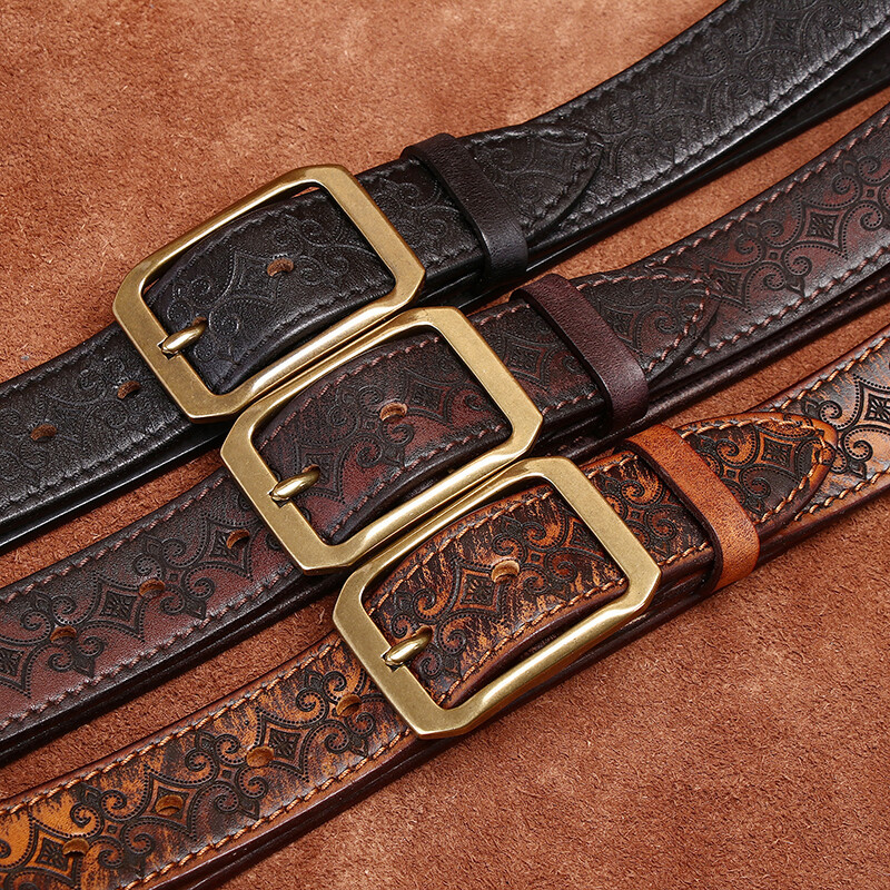 Genuine Leather Thickened Belt With Embossed Design 3.8cm