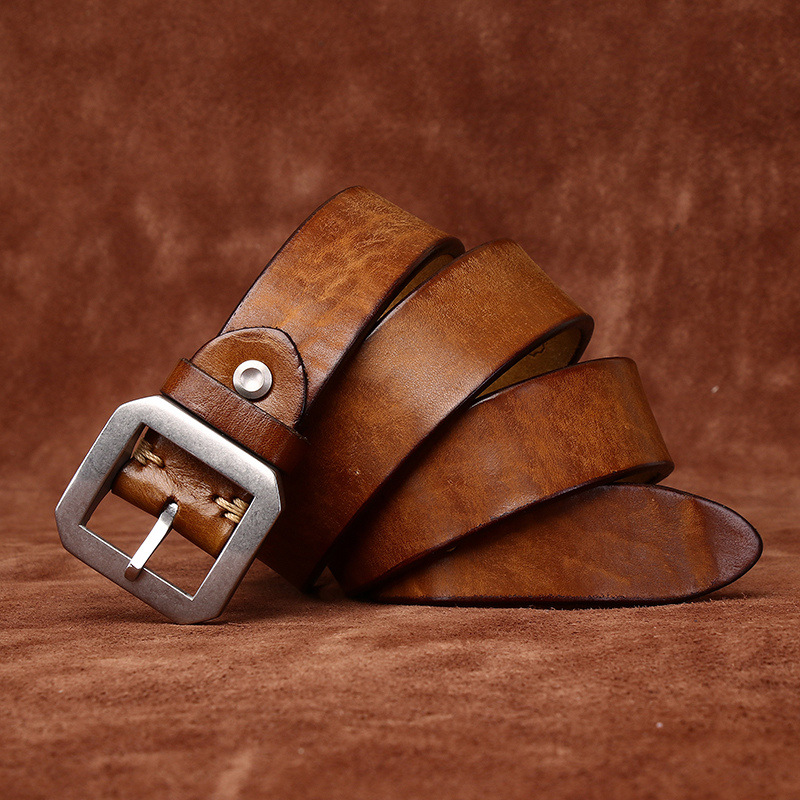 Vintage Genuine Leather Silver Buckle Belt Wide 3.8CM