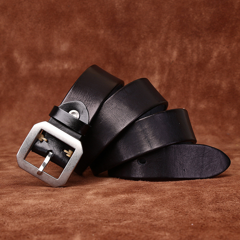 Vintage Genuine Leather Silver Buckle Belt Wide 3.8CM