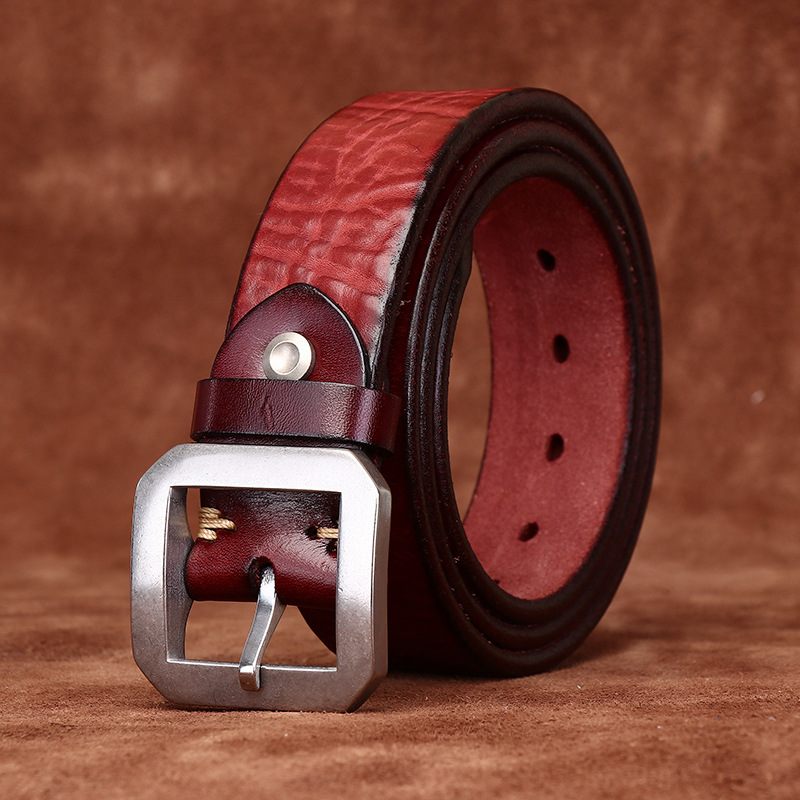 Vintage Genuine Leather Silver Buckle Belt Wide 3.8CM