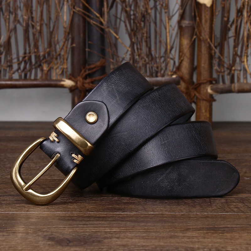 Giovanni Brass Buckle Leather Belt 3.3CM B01