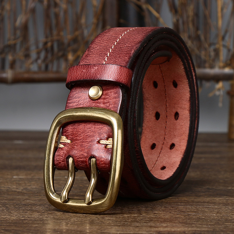 Vintage Double-buckle Genuine Leather Belt 3.8cm
