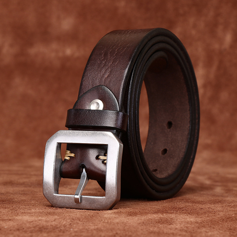 Vintage Genuine Leather Silver Buckle Belt Wide 3.8CM