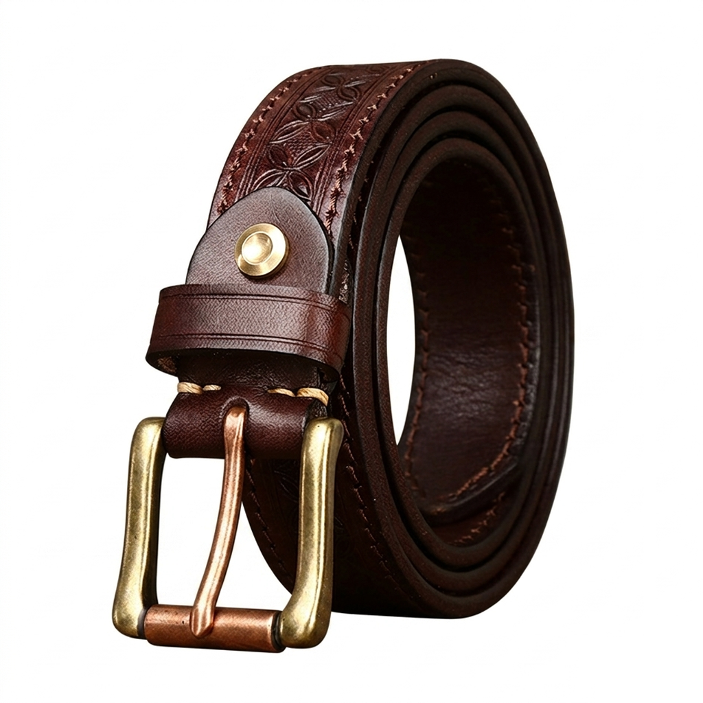 Vintage Four-leaf Clover Embossed Genuine Leather Belt Reversible 3.3cm Wide B12