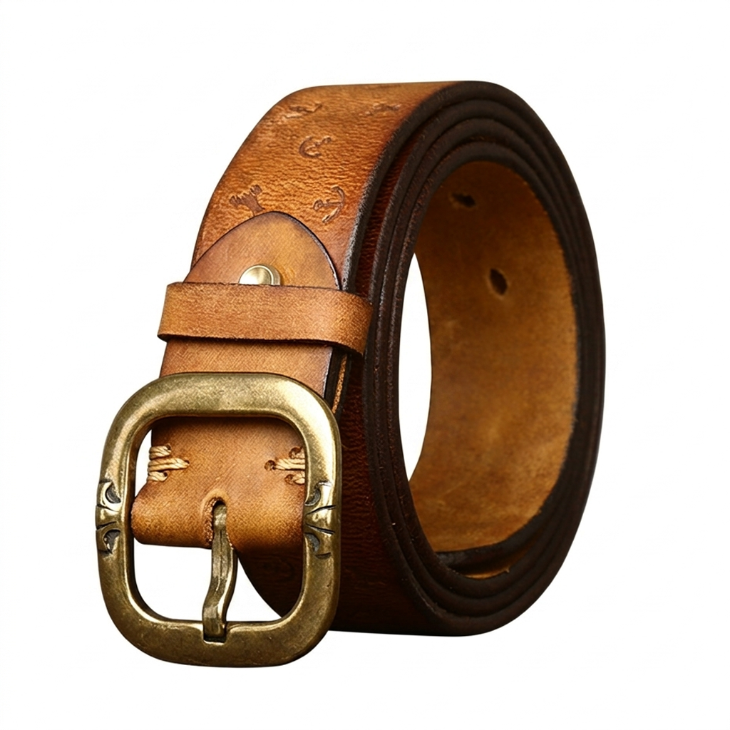 Vintage Embossedl Genuine Leather Belt Wide 3.8CM B13