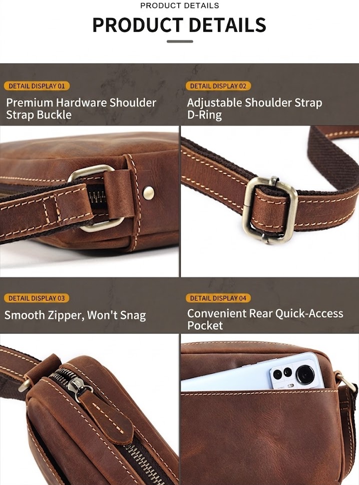 Men's Vintage Full-Grain Crazy Horse Leather Messenger Bag