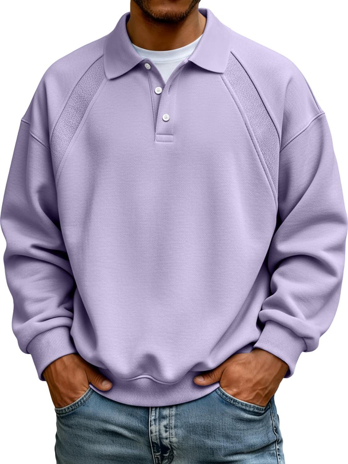 Herren-Sweatshirt mit einfachem Patchwork-Revers und langen Ärmeln