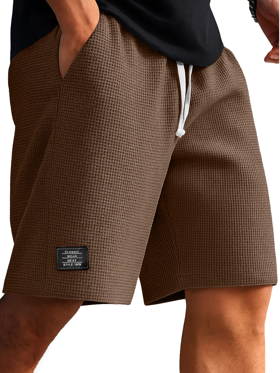 Herren Everyday Waffle Shorts mit aufgesticktem Logo, lässig, einfarbig