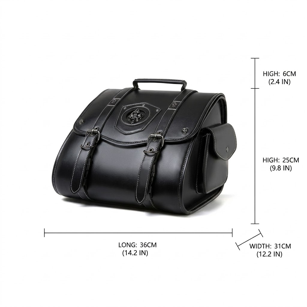Handcrafted Motorcycle Tail Bag with Skull Emblem – Vintage Cruiser Rear Seat Luggage MTB05