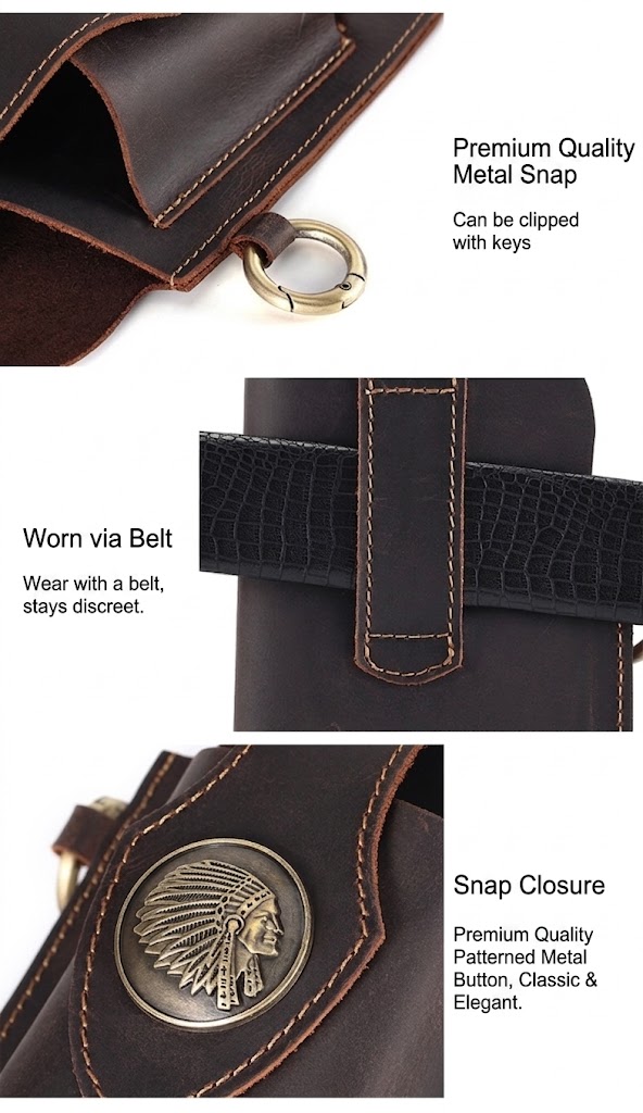 Men's Crazy Horse Leather Retro Phone Waist Bag
