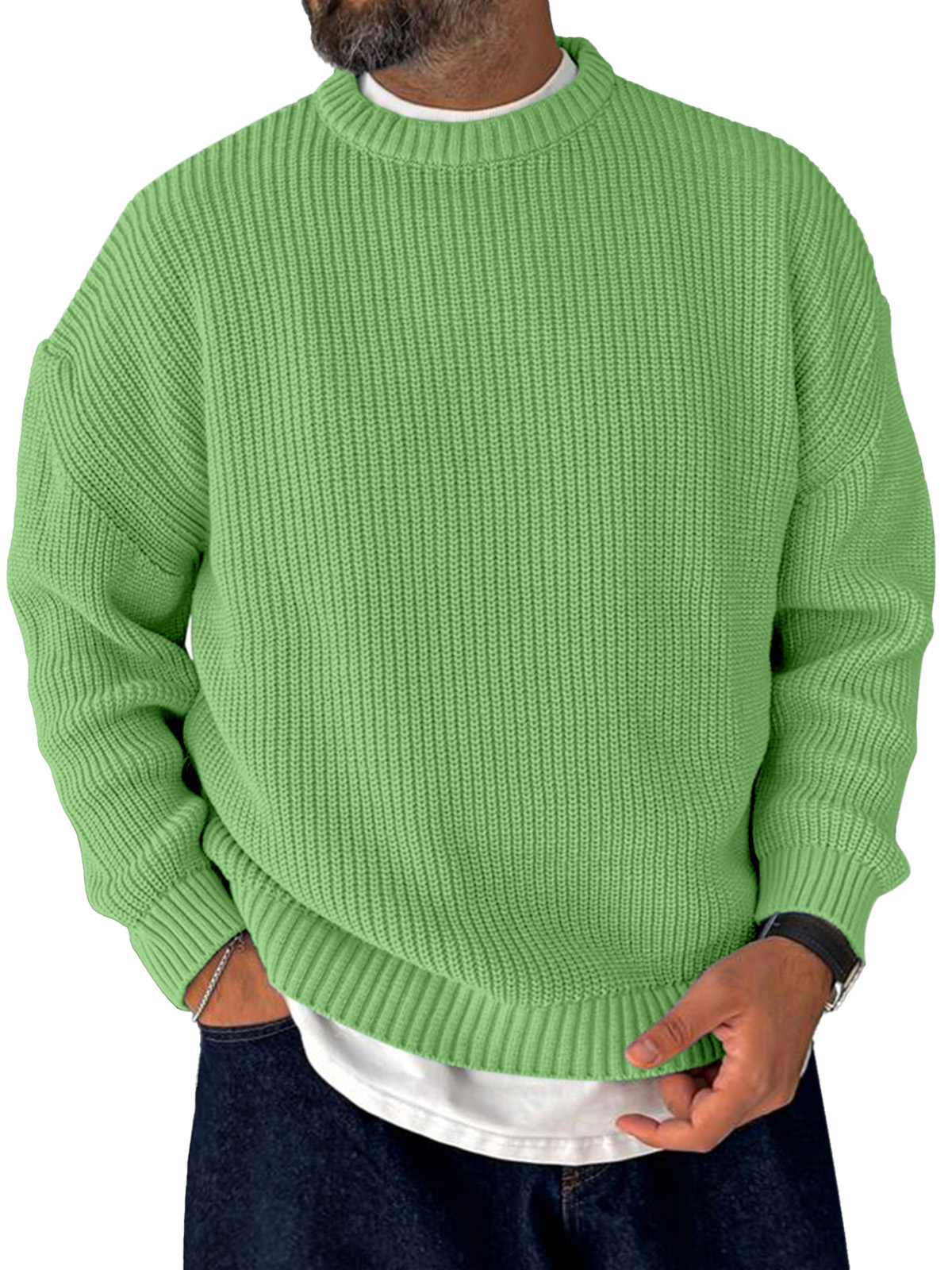 Herren-Strickpullover im koreanischen Stil locker lässig Retro trendig Rundhalsausschnitt