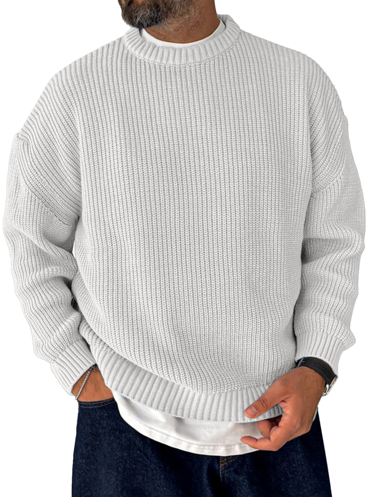 Herren-Strickpullover im koreanischen Stil locker lässig Retro trendig Rundhalsausschnitt