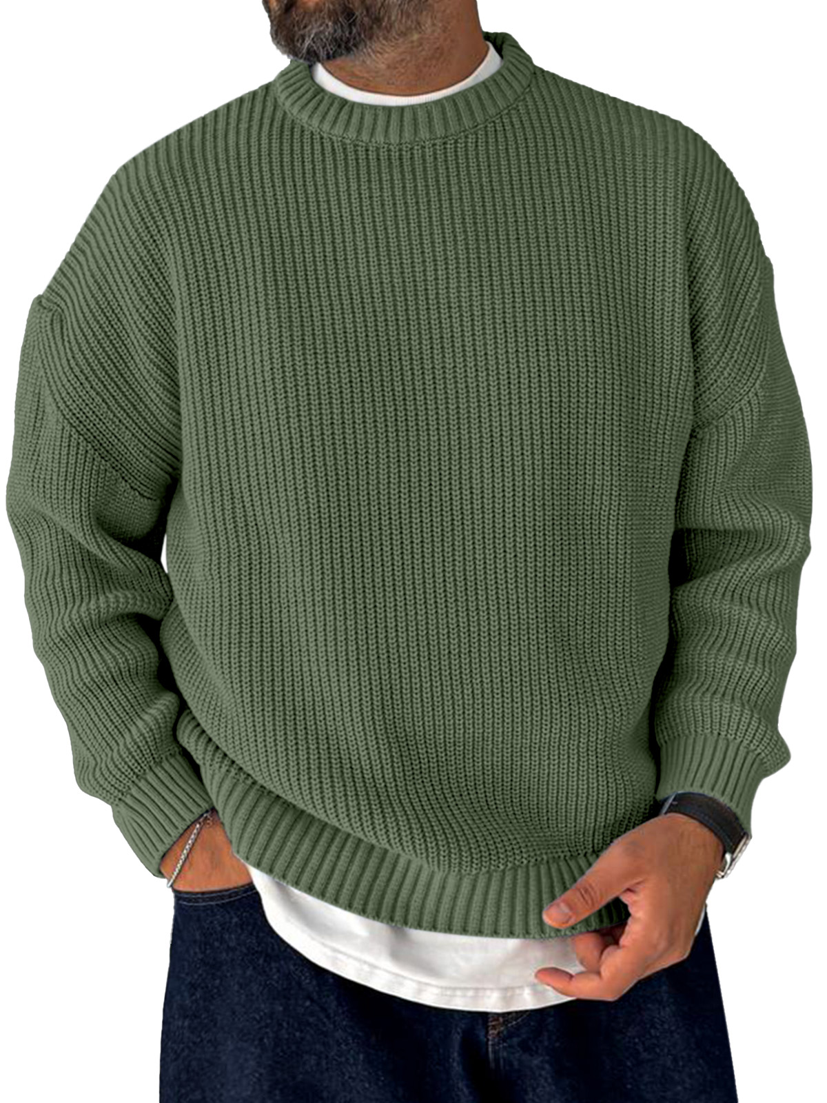 Herren-Strickpullover im koreanischen Stil locker lässig Retro trendig Rundhalsausschnitt