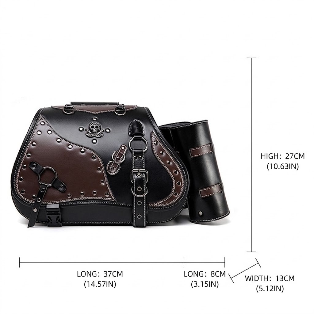 Studded Skull Saddlebag | Two-Tone Vintage Motorcycle Side Bag MTB02