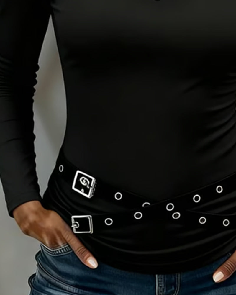 Top mit gekreuztem V-Ausschnitt und langen Ärmeln