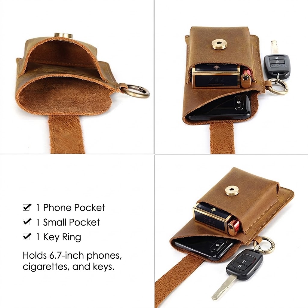 Men's Crazy Horse Leather Retro Phone Waist Bag