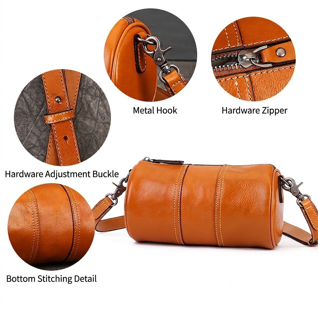 Genuine Leather Cylindrical Women's Bag WLB03