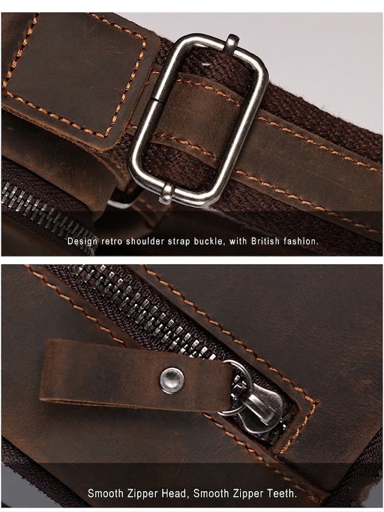 Men's Retro Crazy Horse Leather Large Capacity Shoulder Bag