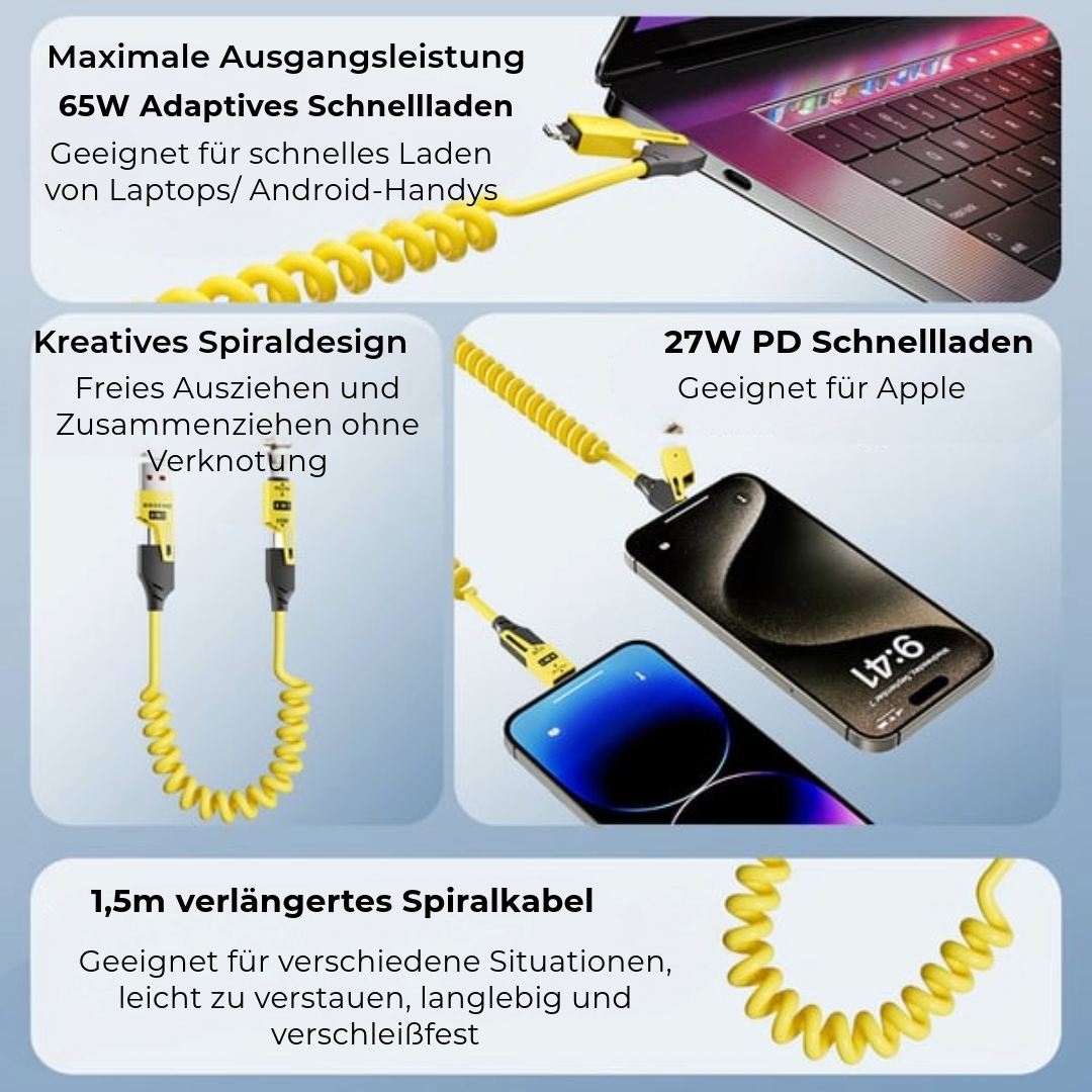 4-in-1 Ausziehbares Ladekabel | 150cm