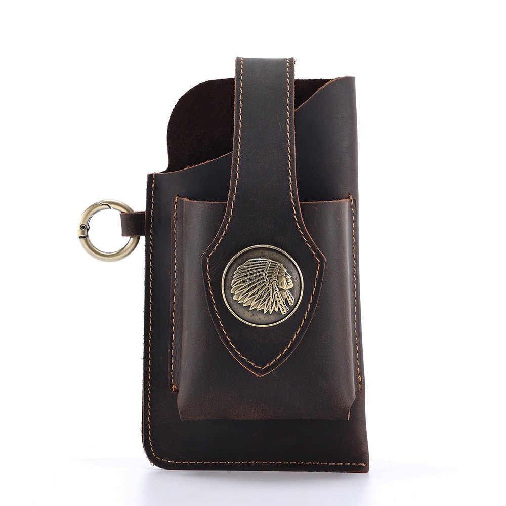 Men's Crazy Horse Leather Retro Phone Waist Bag