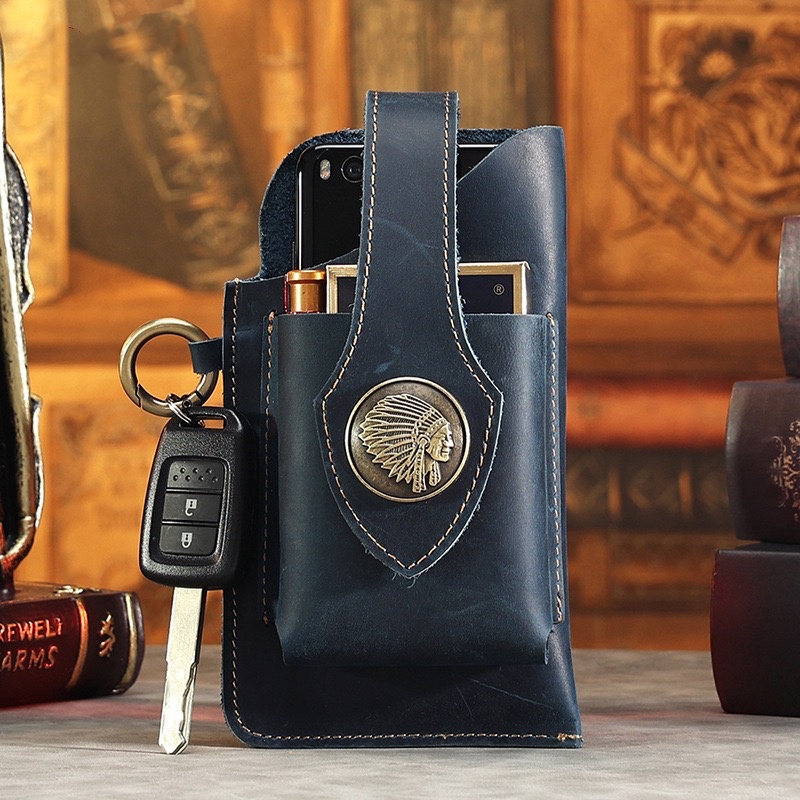 Men's Crazy Horse Leather Retro Phone Waist Bag