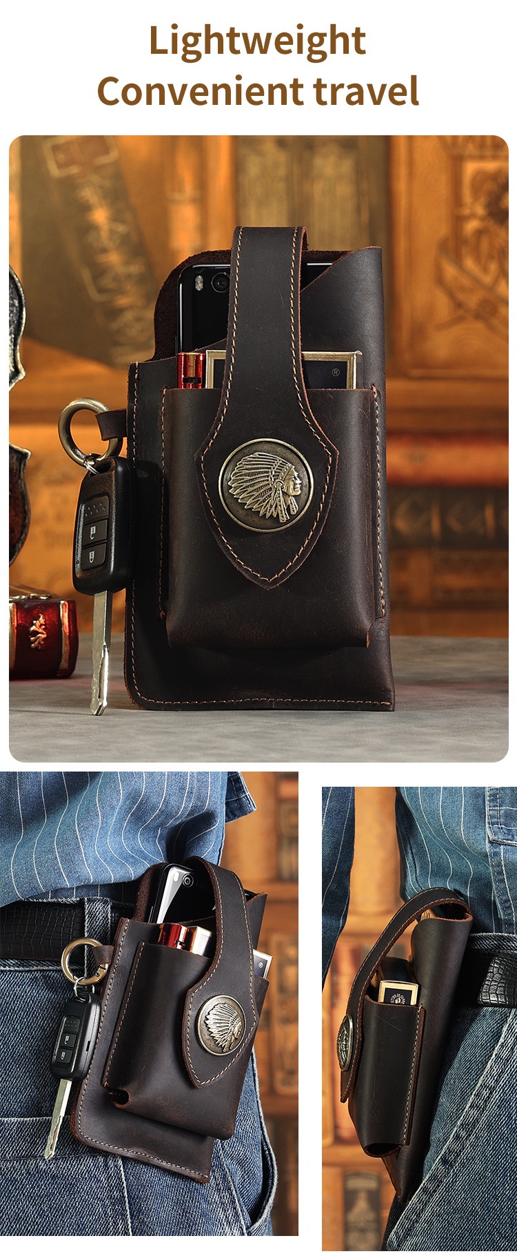 Men's Crazy Horse Leather Retro Phone Waist Bag