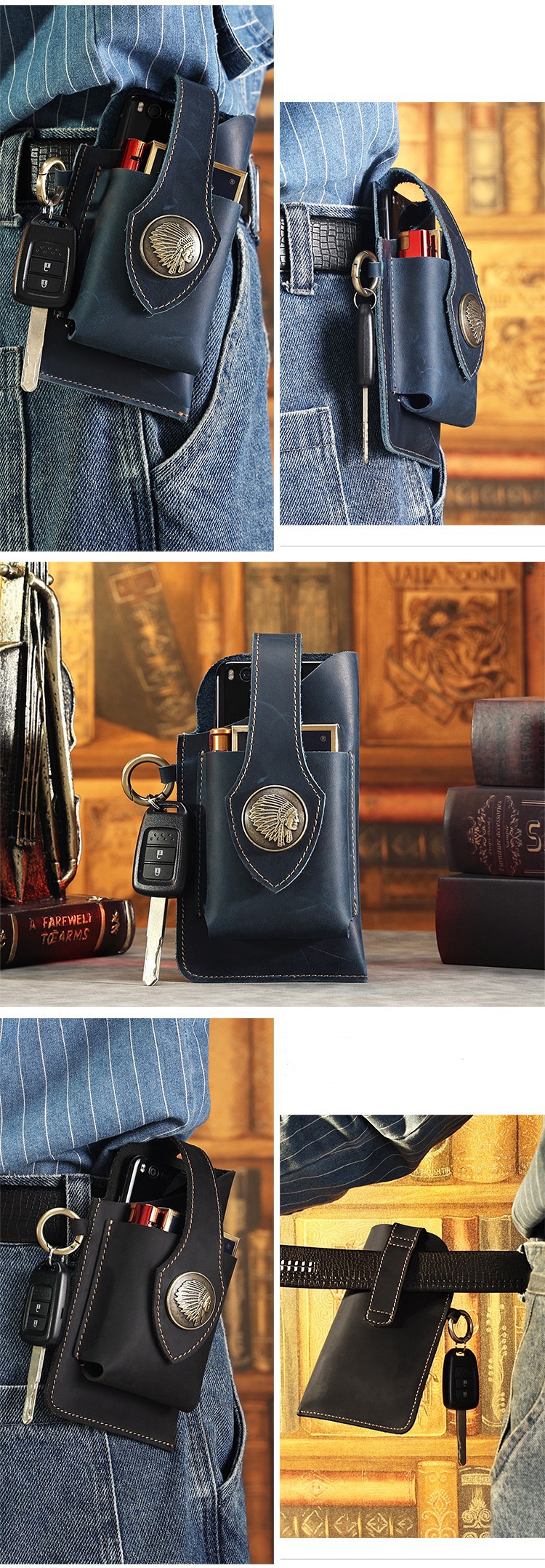 Men's Crazy Horse Leather Retro Phone Waist Bag