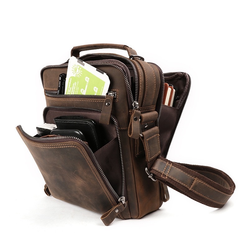 Men's Retro Crazy Horse Leather Large Capacity Shoulder Bag