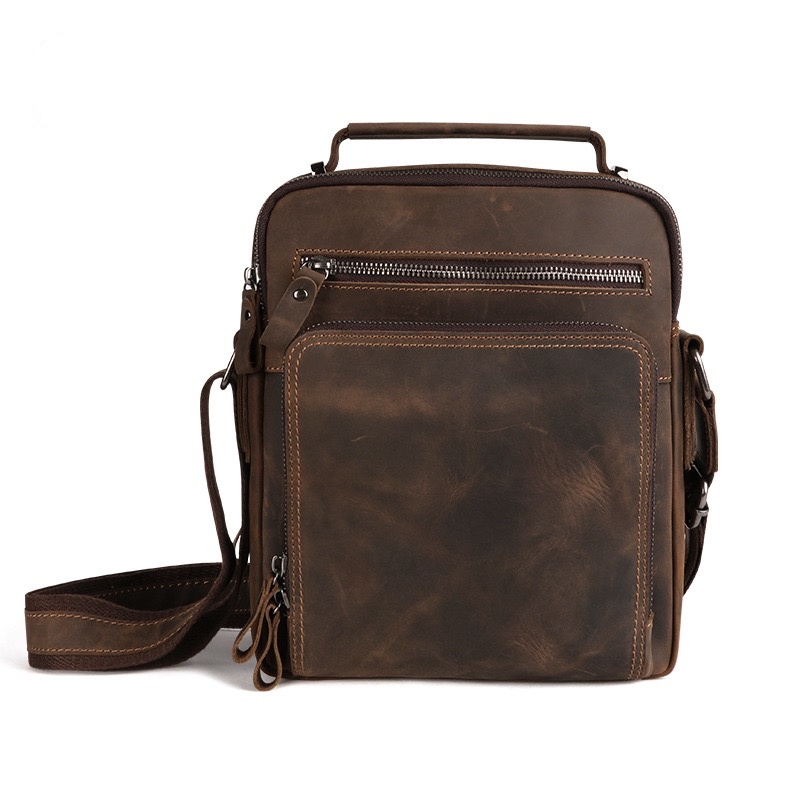 Men's Retro Crazy Horse Leather Large Capacity Shoulder Bag