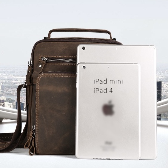 Men's Retro Crazy Horse Leather Large Capacity Shoulder Bag