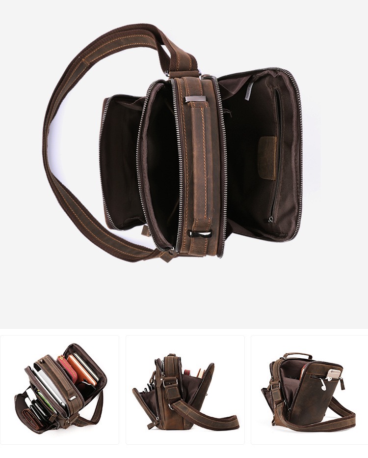 Men's Retro Crazy Horse Leather Large Capacity Shoulder Bag