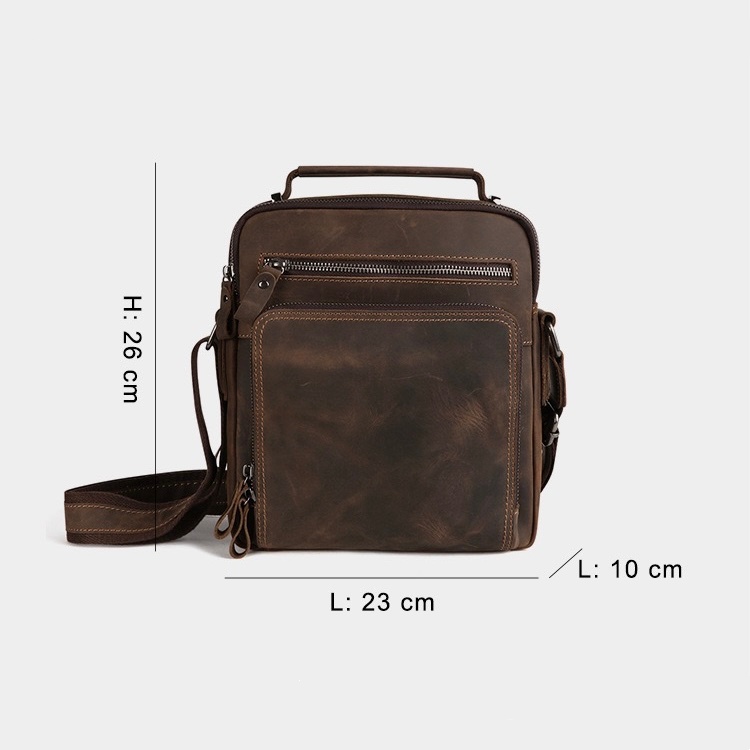 Men's Retro Crazy Horse Leather Large Capacity Shoulder Bag