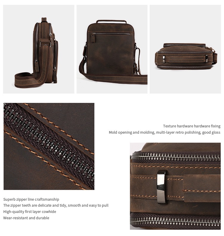 Men's Retro Crazy Horse Leather Large Capacity Shoulder Bag