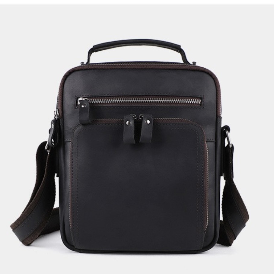 Men's Retro Crazy Horse Leather Large Capacity Shoulder Bag