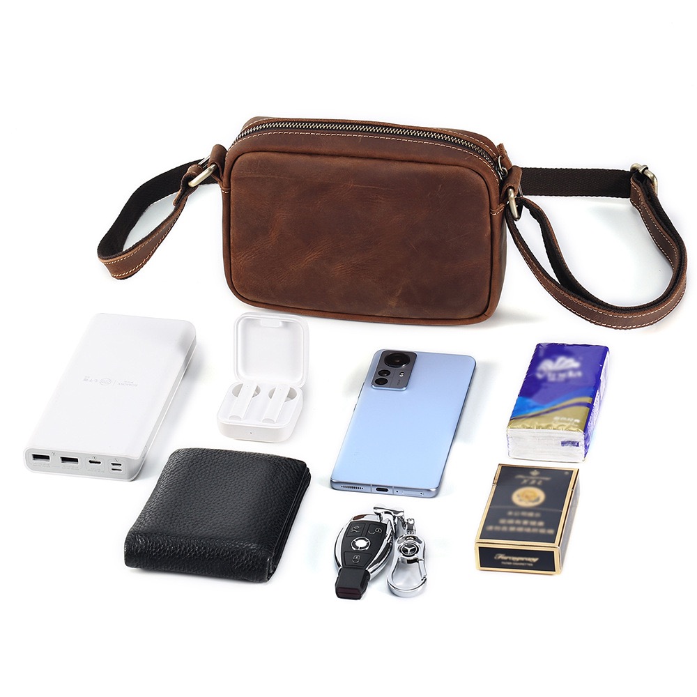 Men's Vintage Full-Grain Crazy Horse Leather Messenger Bag