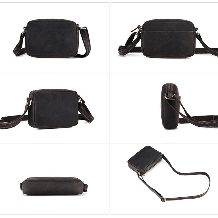 Men's Vintage Full-Grain Crazy Horse Leather Messenger Bag