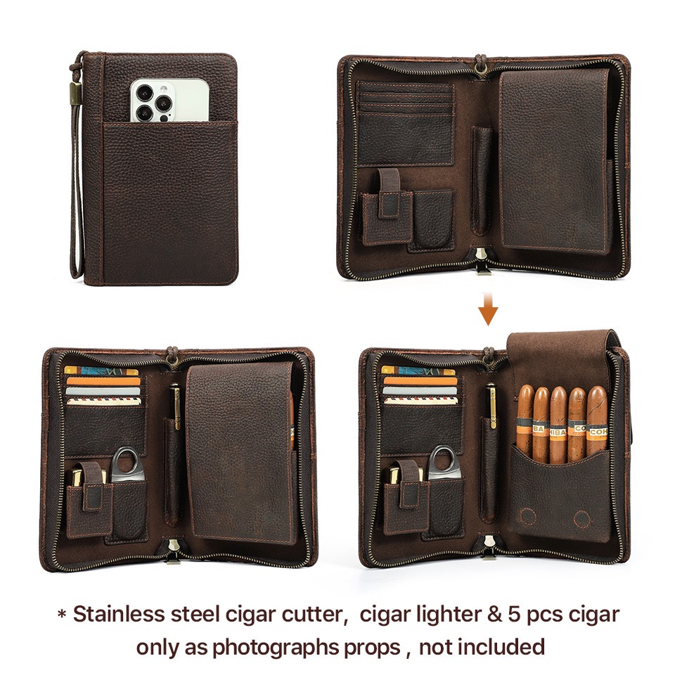Crazy Horse Leather Cigar Case & Multifunctional Clutch LB13
